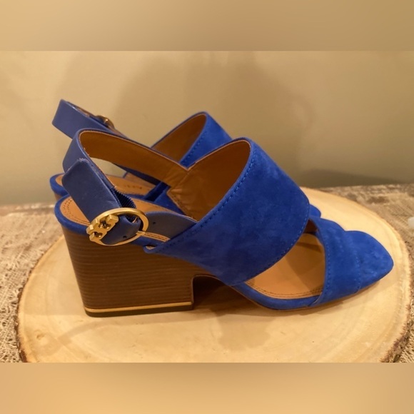 Tory Burch Selby 75mm Block Heel Sandal Silk Suede Size 9.5 Royal Blue 278$ - Picture 2 of 15